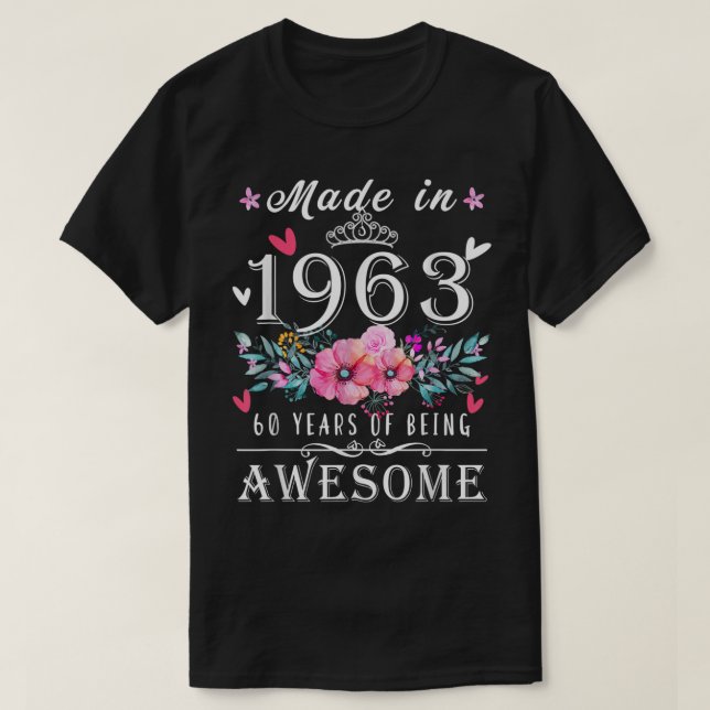 Camiseta Regalos florales de cumpleaños número 60 para muje (Diseño del anverso)