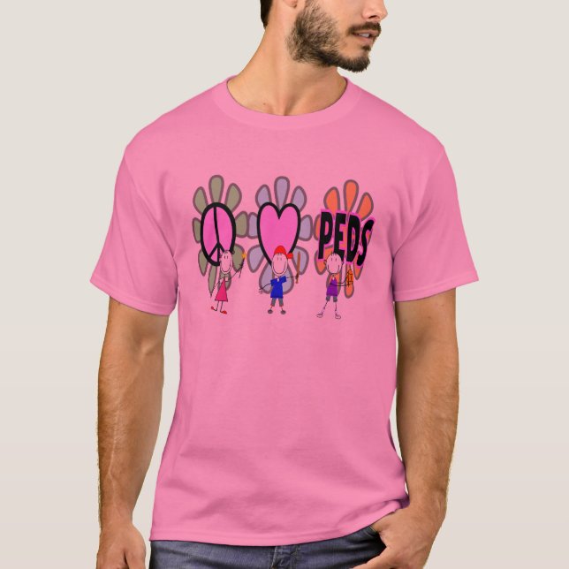 Camiseta Regalos pediátricos de la "Paz-Amor-Pediatría" de (Anverso)