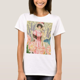 Camiseta Regencia de mujeres victorianas con flores rosadas