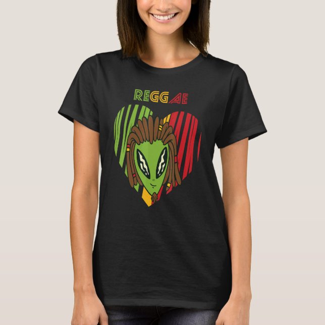 Camiseta Reggae Heart Alien Rasta Jamaica Souvenir Rastafar (Anverso)