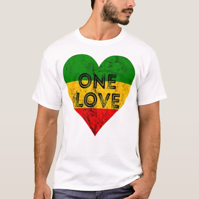 Camiseta Reggae Heart One Love Rasta Reggae Music Rastafari (Anverso)