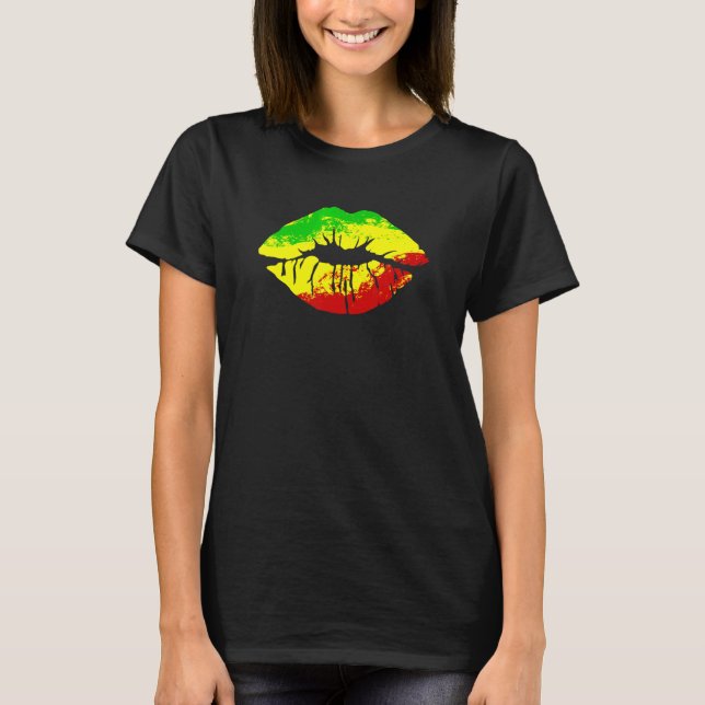 Camiseta Reggae Music Jamaica Kissing Lips Flag Rastafari R (Anverso)