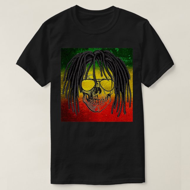 Camiseta Reggae Rasta Skull  (Diseño del anverso)