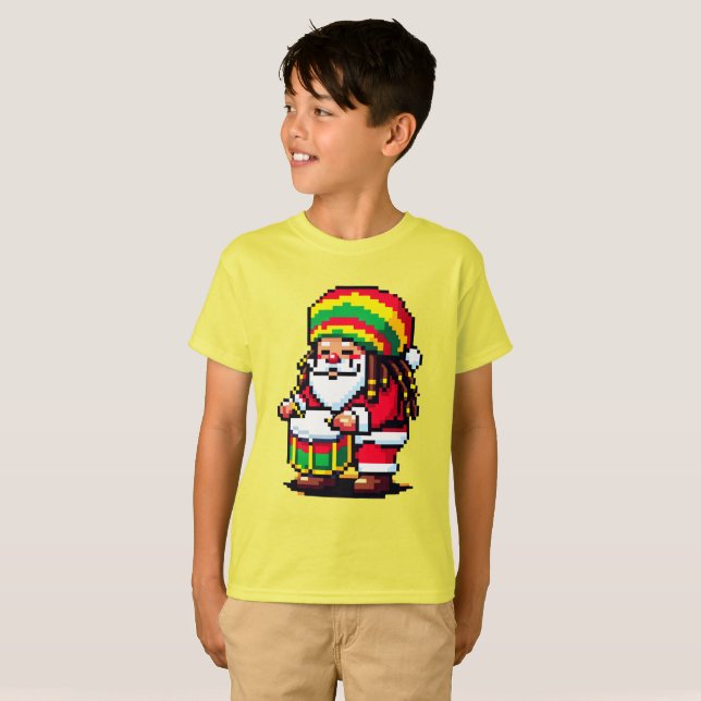 Camiseta Reggae Santa Drummer Fun Pixel Navidades de arte M (Anverso completo)