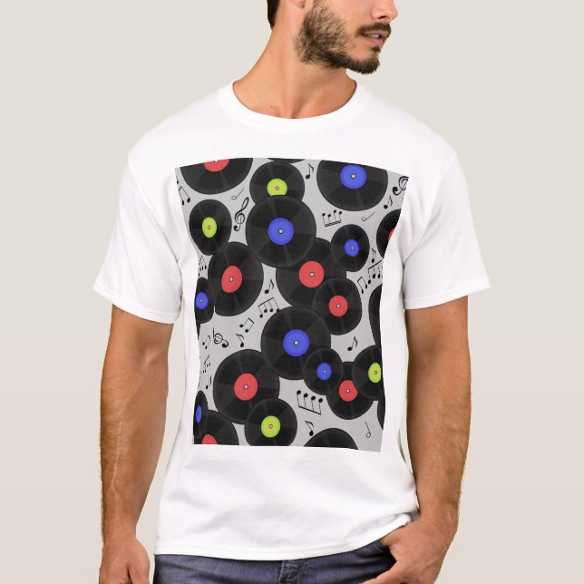 Camiseta Registros de vinilo: Patrón de notas musicales (Anverso)
