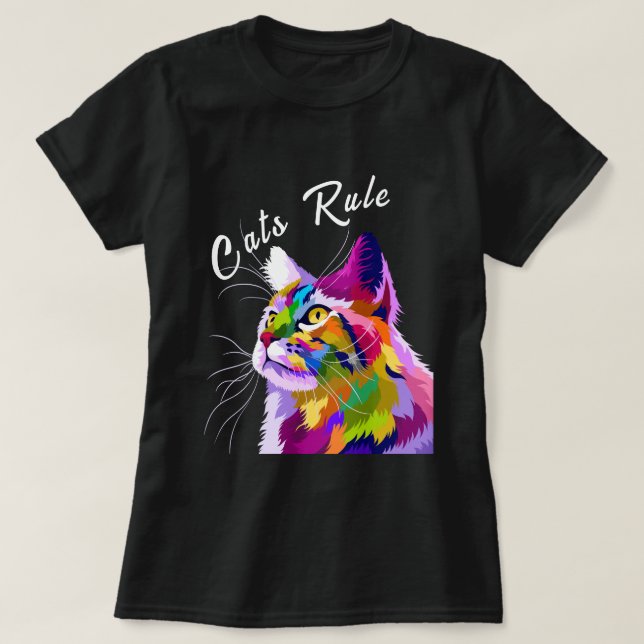 Camiseta Regla de gatos editables multicolor de estilo pop  (Diseño del anverso)