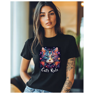 Camiseta Regla de gatos multicolores nativos de arte pop am