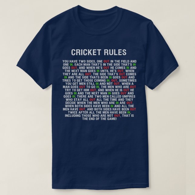 Camiseta Reglas de Cricket 1 (Diseño del anverso)
