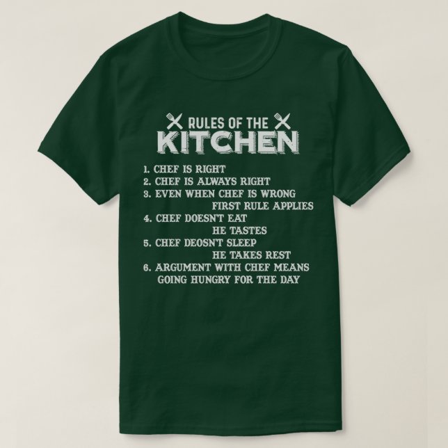 Camiseta Reglas Del Chef De La Cocina 1 (Diseño del anverso)