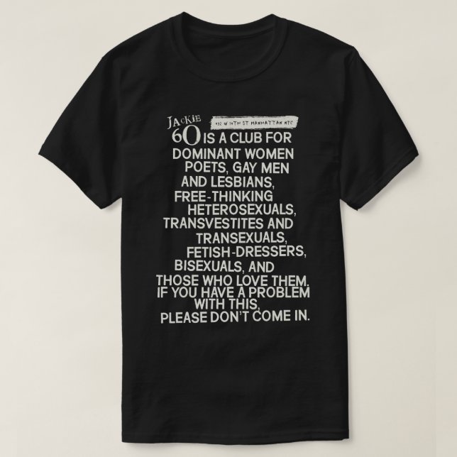 Camiseta REGLAS DIFERENTES Club Nocturno Trans Gay de los 9 (Diseño del anverso)