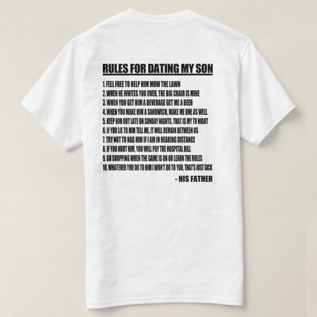 Camiseta Reglas para salir con mi hijo (Reverso del diseño)