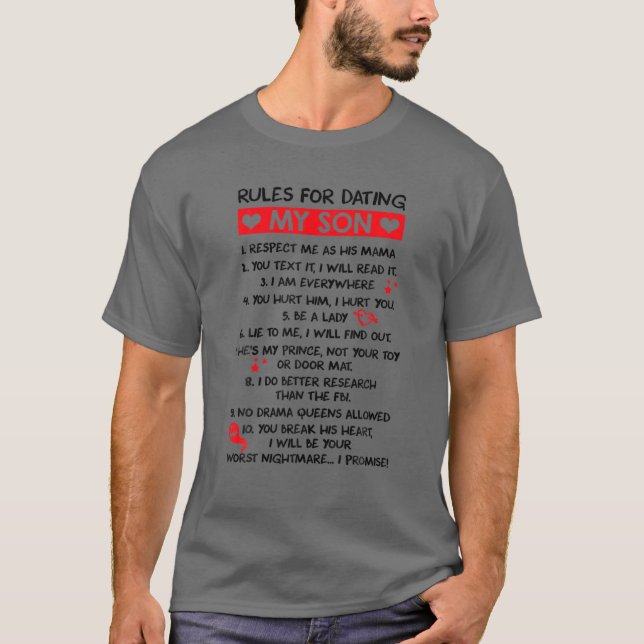 Camiseta Reglas Para Salir Con Mi Hijo Divertido Mamá Ama A (Anverso)