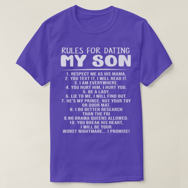 Camiseta Reglas Para Salir Con Mi Hijo Divertido Mamá Papá (Diseño del anverso)