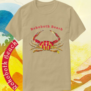 Camiseta Rehoboth Beach Delaware Red and Gold Ocean Crab