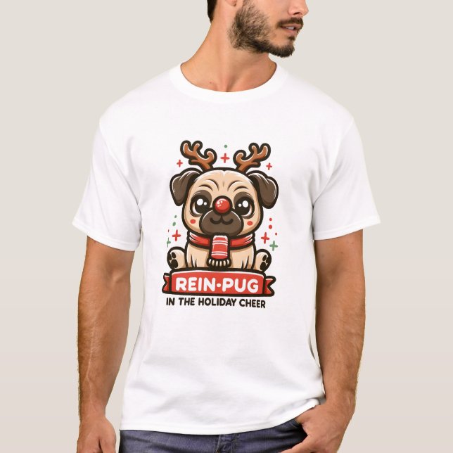 Camiseta Rein pug en la alegría de las vacaciones (Anverso)