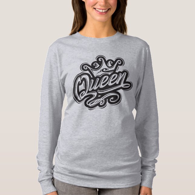 Camiseta Reina con corona, diseño de tipografía (Anverso)