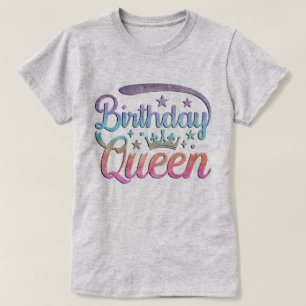 Camiseta Reina de Cumpleaños Corona Ombre de Acuarela Paste