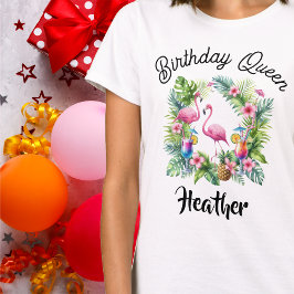 Camiseta Reina de cumpleaños del flamenco tropical