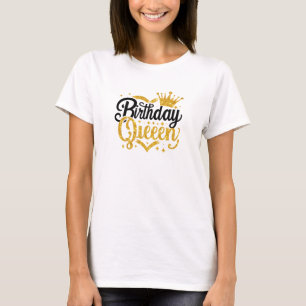 Camiseta Reina de cumpleaños simple, negra y purpurina de o