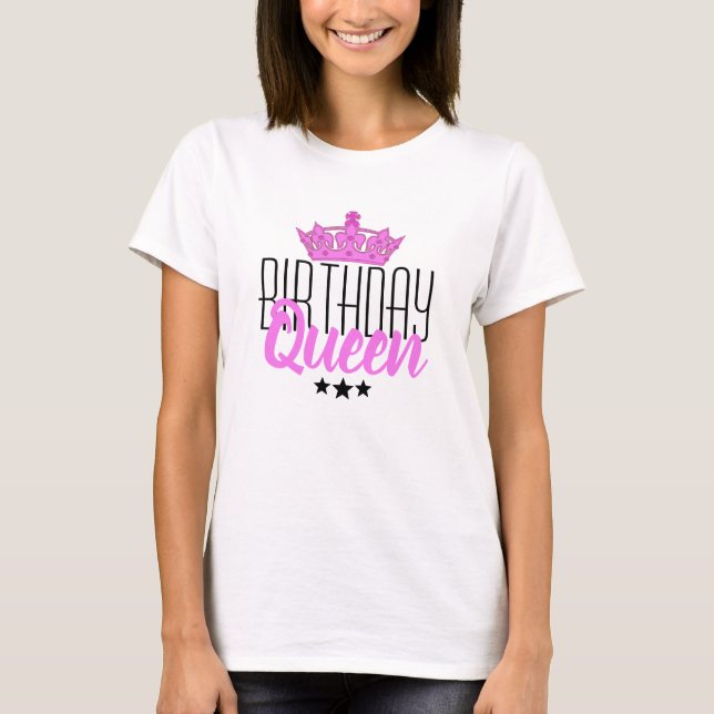 Camiseta Reina de cumpleaños y corona rosa (Anverso)