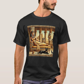 Camiseta Reina de Egipto en sala con cartel de templo de ga