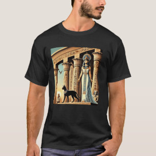 Camiseta Reina de Egipto Gato en escaleras del templo con c