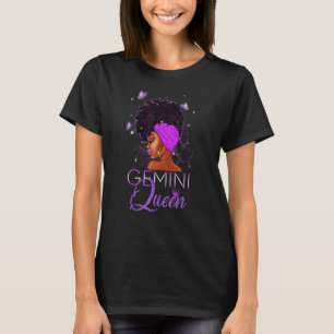 Camiseta Reina de Géminis morada mujer afroamericana puede
