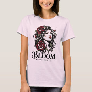 Camiseta Reina de las Rosas Mujer Floral Retrato Rosa Roja