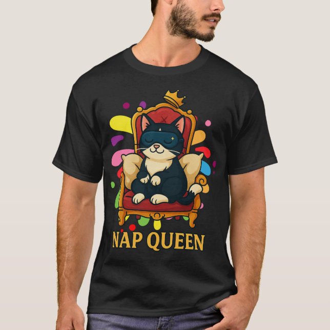 Camiseta Reina de telas - diseño acogedor de un gato (Anverso)