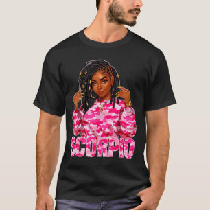 Camiseta Reina Escorpión Mujer Negra con Trenzas Arte Gráfi