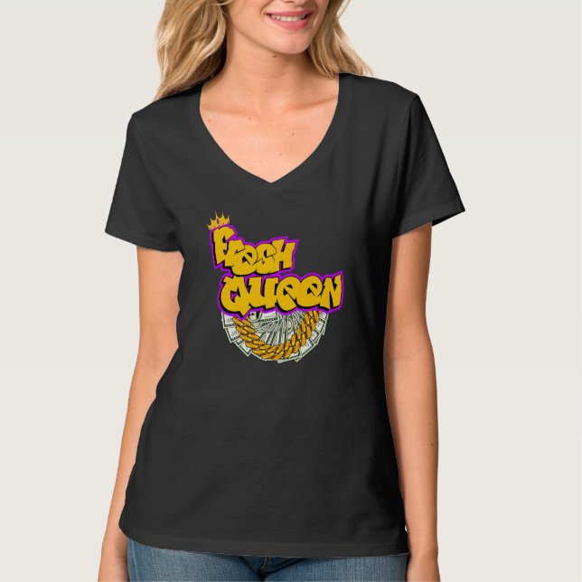 Camiseta Reina fresca Melanin Mamá Jefe Mujeres Negra (Anverso)