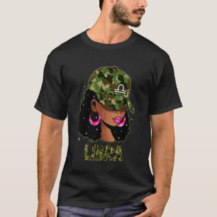 Camiseta Reina Libra Mujer Negra con Camuflaje de Gorra Chi