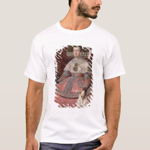 Camiseta Reina Maria Ana de España en un vestido rojo