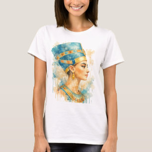 Camiseta Reina Nefertiti Acuarela Arte Egipcio Antiguo