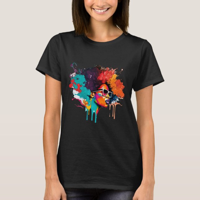 Camiseta Reina negra afro melanina goteando arte por los es (Anverso)
