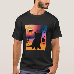 Camiseta Reina Negra Gatito Negro Gato con Notas Musicales