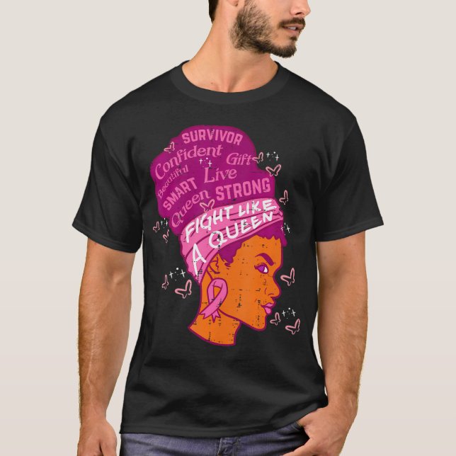 Camiseta Reina negra mujeres africanas rosan cáncer de mama (Anverso)