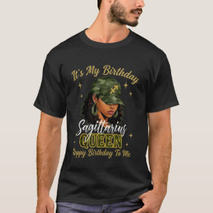 Camiseta Reina Sagitario Mujer Negra con Camuflaje de Gorra