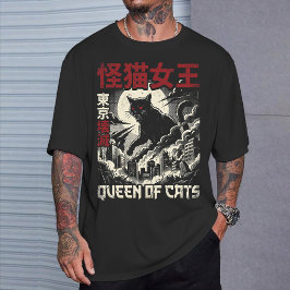 Camiseta Reina Vintage de Gatos Gato Monstruo Negro Japón