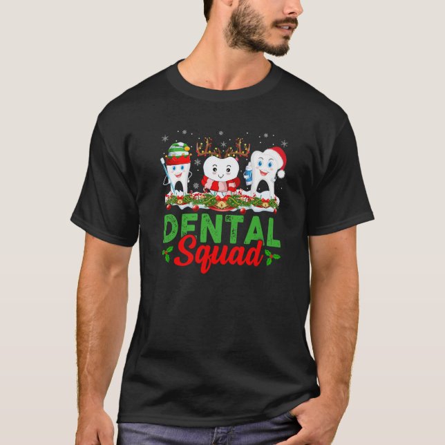Camiseta Reindeer Elf Santa Hat Teeth Dental Squad Dentist  (Anverso)