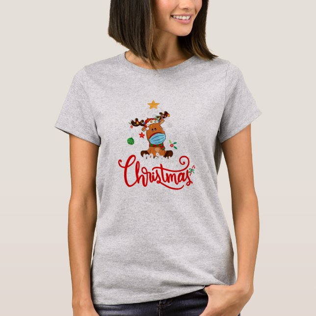 Camiseta Reindeer Face Mask Quarantine Christmas 2021 Tree (Anverso)