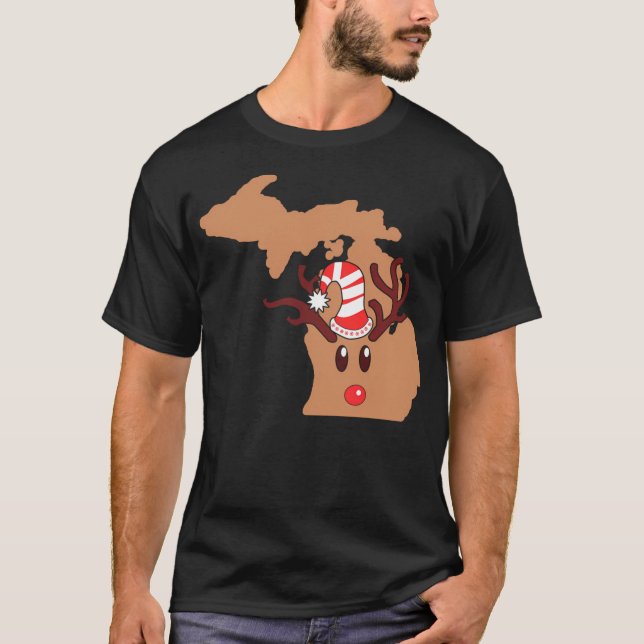 Camiseta Reindeer Michigan Santa Reindeer Antlers (Anverso)