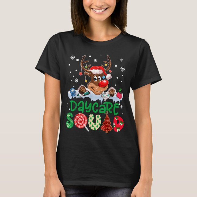 Camiseta Reindeer Santa Hat Daycare Squad Teacher Christmas (Anverso)