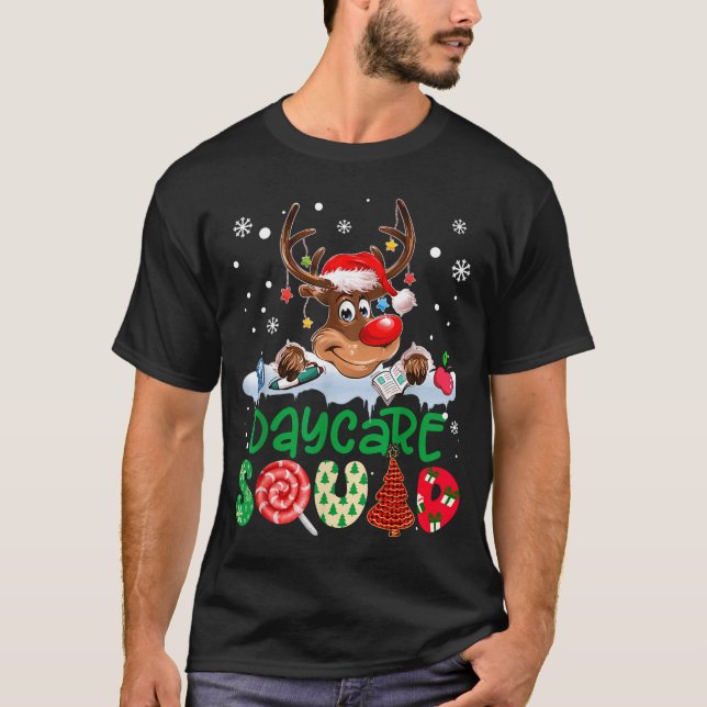 Camiseta Reindeer Santa Hat Daycare Squad Teacher Christmas (Anverso)