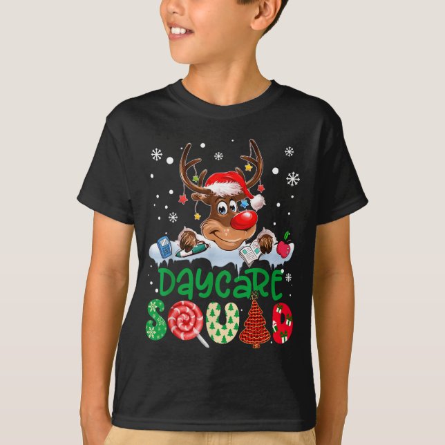 Camiseta Reindeer Santa Hat Daycare Squad Teacher Christmas (Anverso)