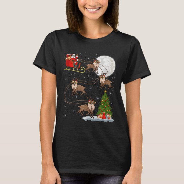 Camiseta Reindeer Santa Sleigh Flying Funny Magical Christm (Anverso)