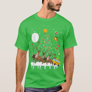 Camiseta Reindeer Sleigh School Bus Christmas Tree Lights D