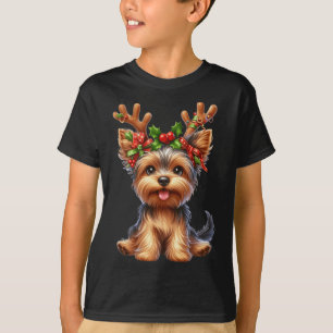 Camiseta Reindeer Terrier Santa Hat Xmas Luces C