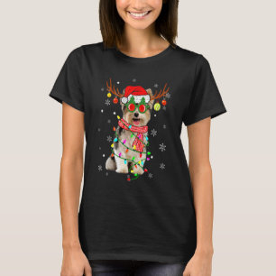 Camiseta Reindeer Yorkshire Terrier Dog Santa Hat Christma