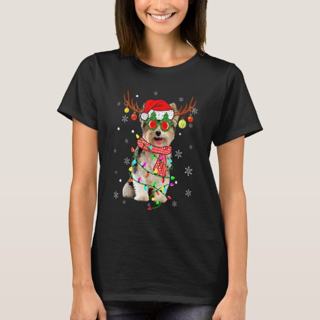 Camiseta Reindeer Yorkshire Terrier Dog Santa Hat Christma (Anverso)